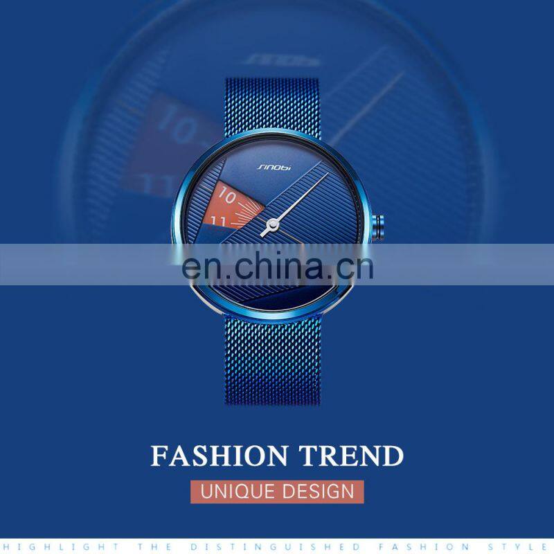SINOBI Hollow Out Dial S9801G Men Creative Watch Wrist Sapphire Mesh Band Handwatch Youth Unique Design Male Watches