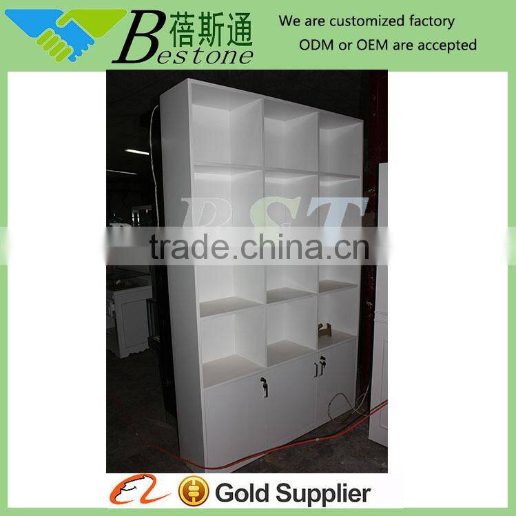 MDF pure white wall shelf, custom retail store display furniture