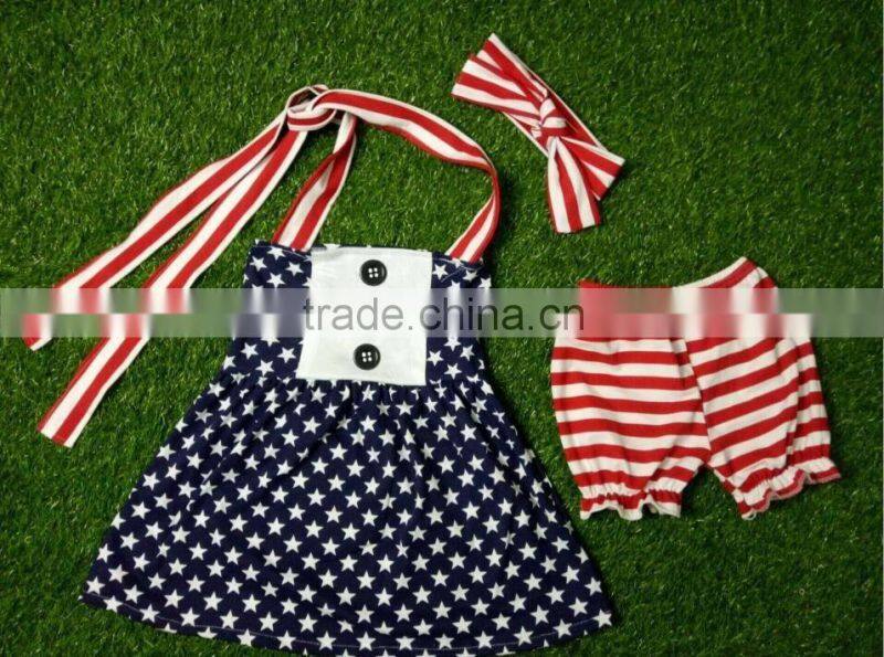 Americann July 4th Boutique Wholesale Baby Girls Outfit Toddler Red Stripe black star