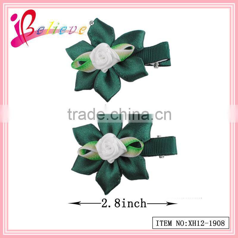 Nice ribbon bow hairgrip Irish special design lucky clover bow ribbon hair accessories (SYC-0043)