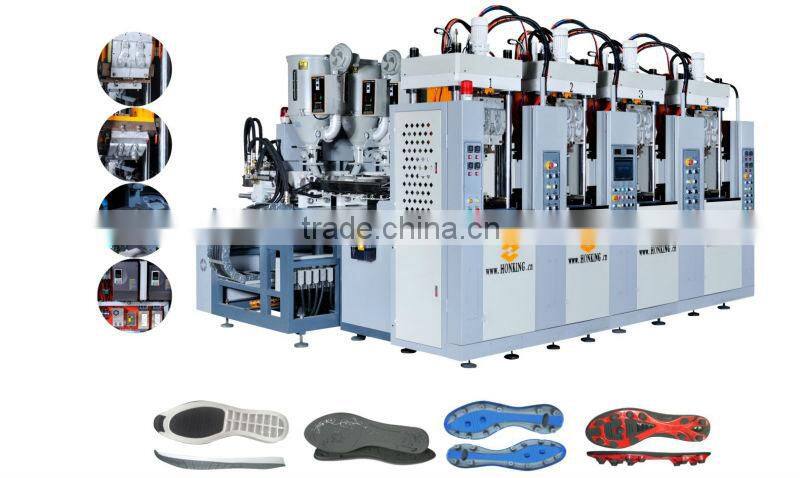 dongguan shoes machine.four station two color two screw verticial italy type high quality trtputpr sole injection machine