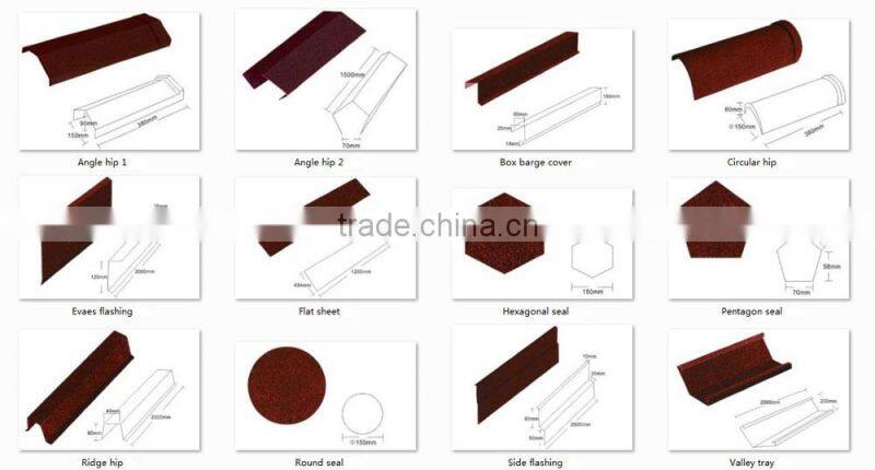 Stone coated angle hip tile for roof