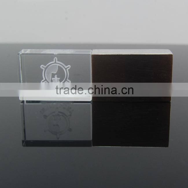 8G 16G 32G transparent crystal usb flash disk with light-up led logo