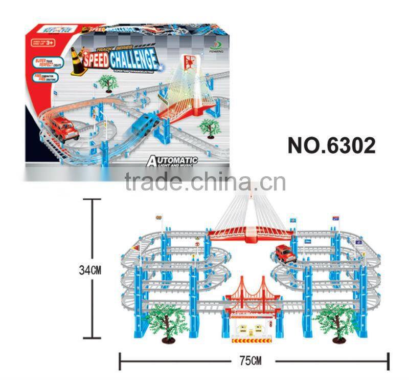 Plastic toy B/O railcar with music and light/ railway toy set 6302
