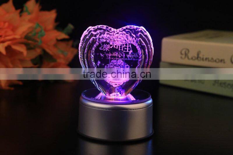 customer design elegant wedding gift 3d laser engraving crystal heart award