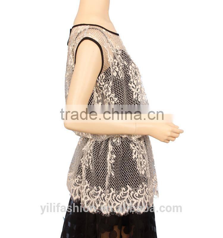 wholesale women clothing girls' lace sleeveless blouse with waist strap