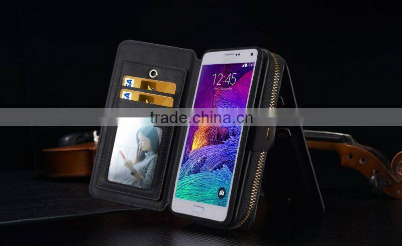 Functional phone case for Samusng note 4 zipper wallet cover
