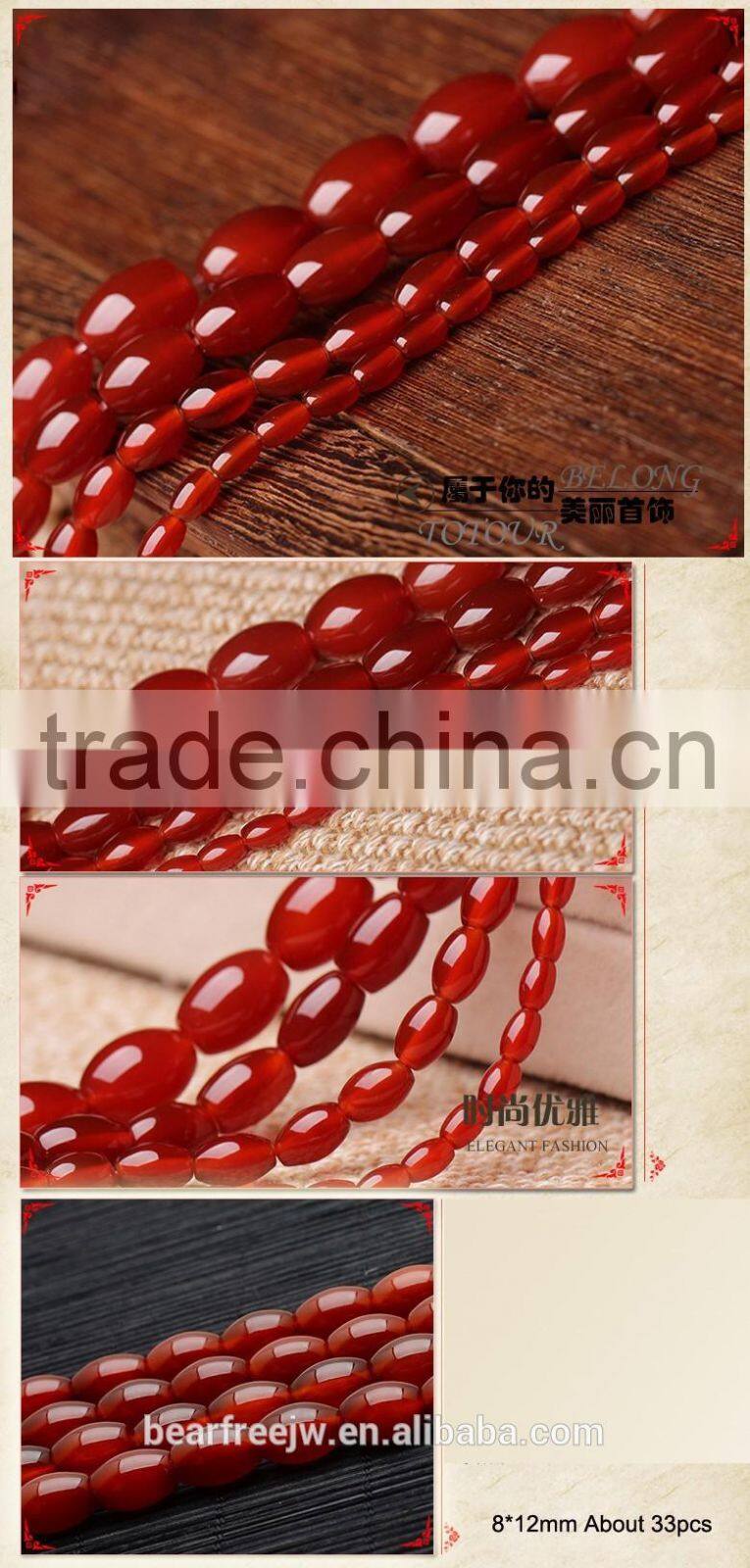 Natural Semi-Precious Gemstone Red Agate Rice Barrel Drum strand Beads