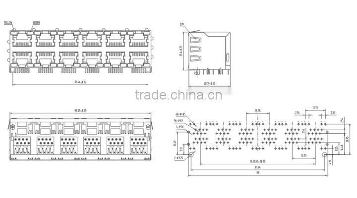 quality rj45 2 row network connector with 90 degree