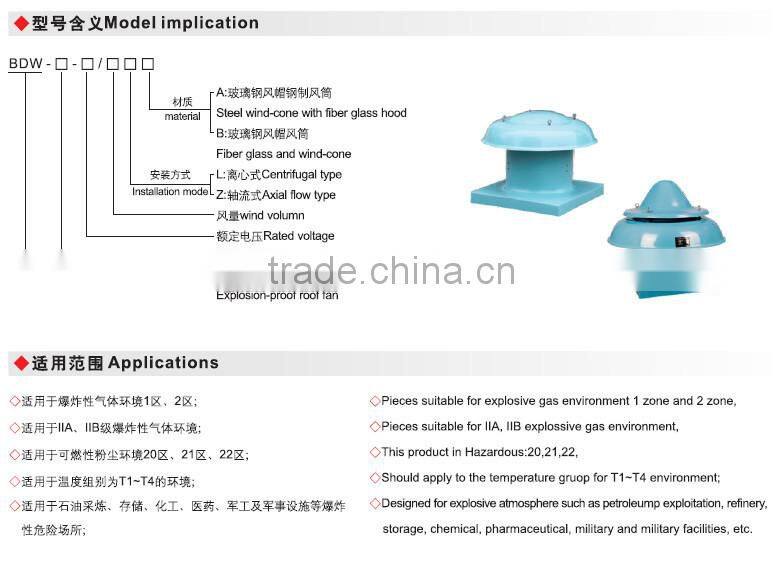 BDW explosion proof ventilation fan for roof cooling fan flow fan