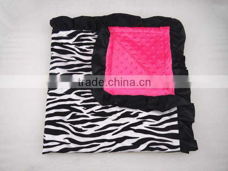 Minky Baby Blanket 10pcs MOQ Hot Pink and Black Zebra Black Ruffled Baby Blanket