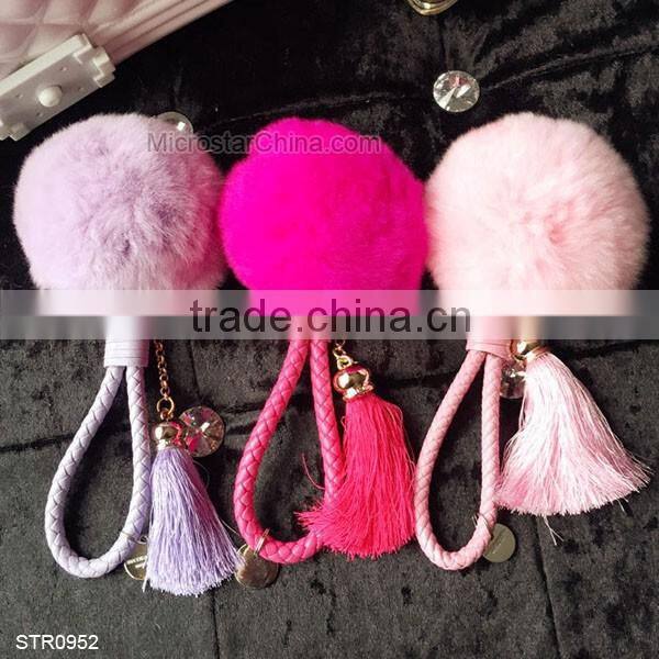 8cm Fur Pom Pom Keychain Rabbit Fur Ball Silver Keychain