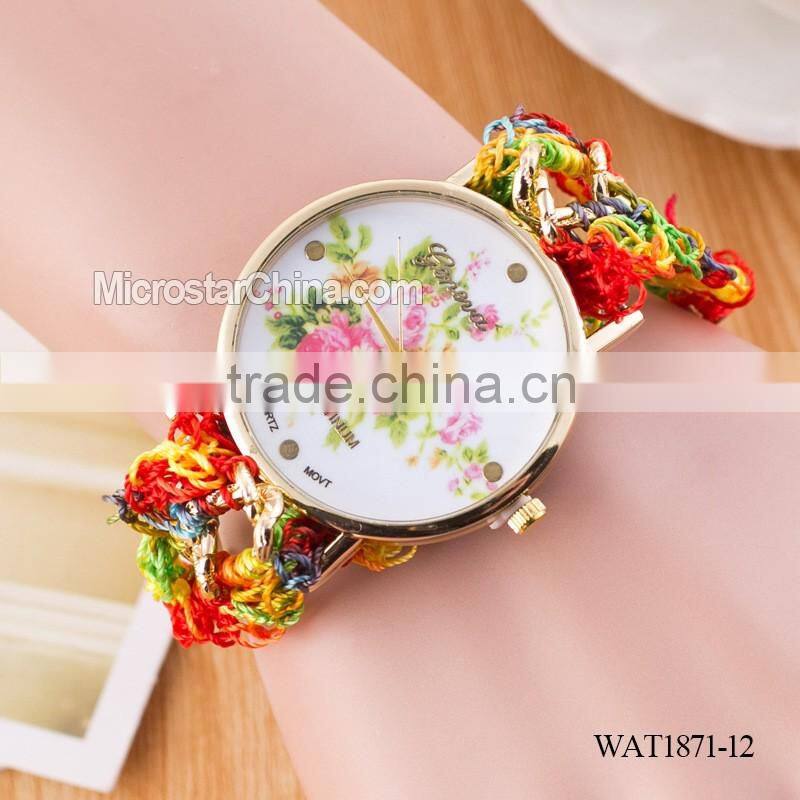 DIY hand made woven chain flowers watch women
