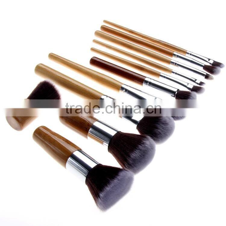 11 Pieces Makeup Brush Set Professional Bamboo Handle Premium Synthetic Kabuki Cosmetics Brushes Kit With Bag