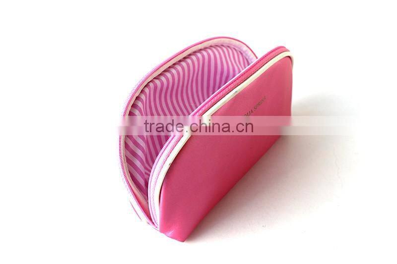 Shiny Leather Cosmetic Bag Pink Gold Color Customed Metal LOGO