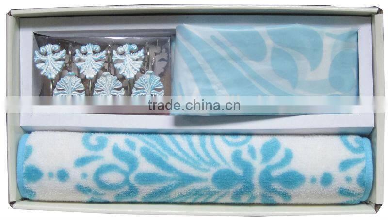 leaf pattern design peva shower curtain with 12 resin hooks