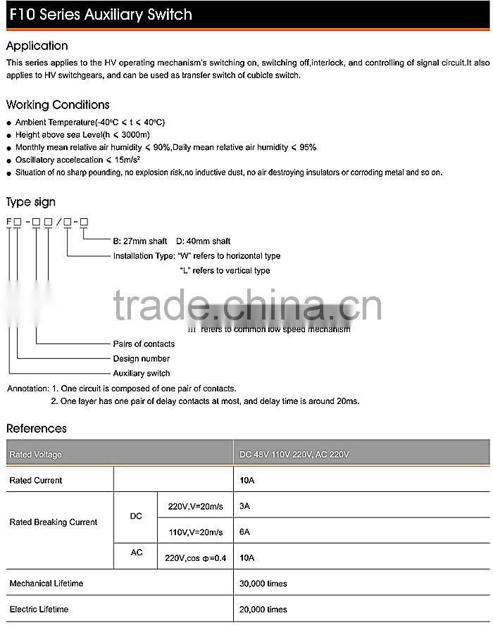 Electrical Auxiliary Switch F10 For Vacuum Circuit Breaker