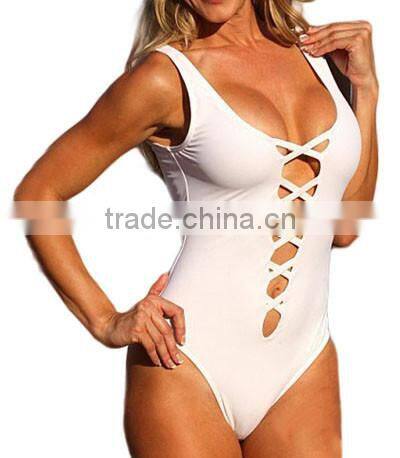 White Sexy Plunge Crisscross Open Bikini with Scoop Back PW- LC41071