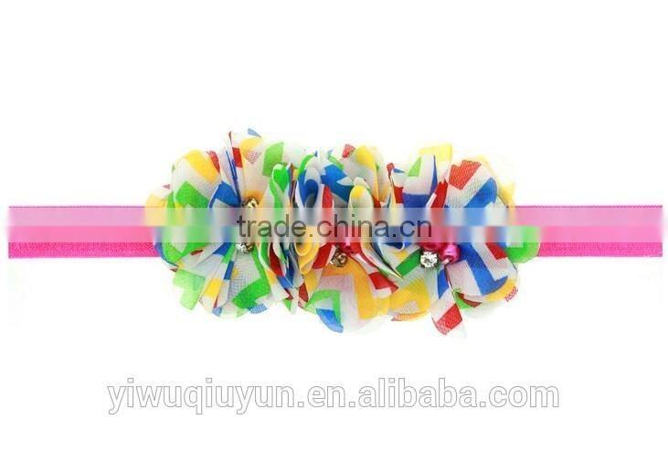 Chevron Shabby Chic flower headband Pear Rhinestone Lace flower hairband Little Girls Hair bands