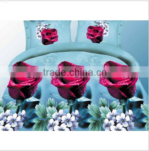 Luxury 2015 beautiful flower printed 3d duvet cover set fabrics king size plain white 100% cotton bed sheet wholesale