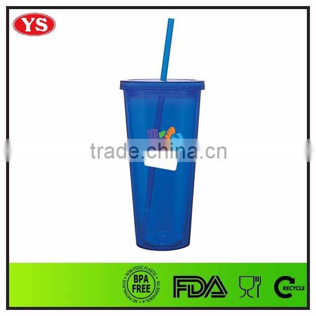 customized double wall promotion 24oz plastic tumbler with straw