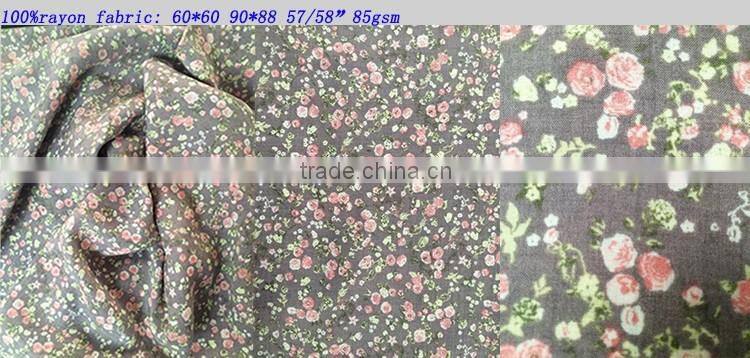 make to order printing rayon fabric, 60*60 90*88 85gsm 54/55" weave viscose fabric/printed viscose fabric