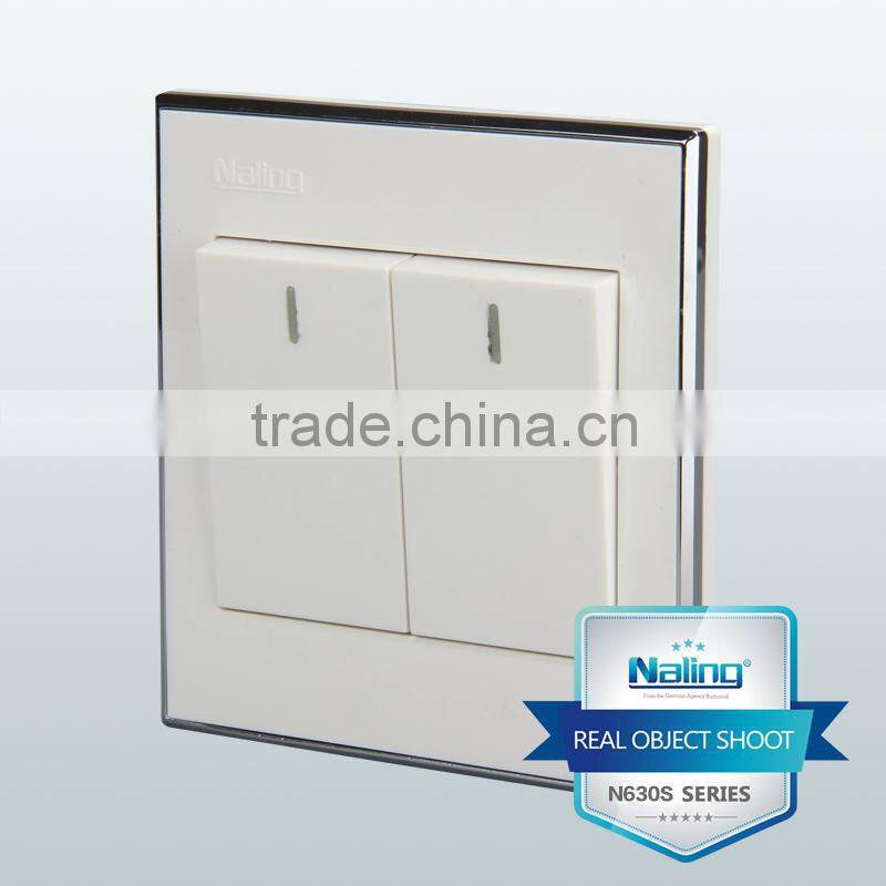 Wenzhou manufacturer pure white with silver ring 2 gang 2 way electric wall switch