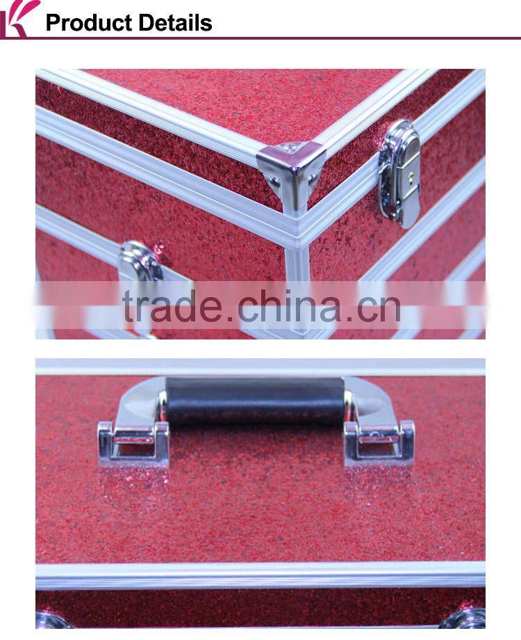 Personalized Red Sequin Aluminum Makeup Vanity Box With Lock