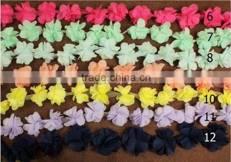 19colors Barcode bud silk chiffon flowers lace trimming