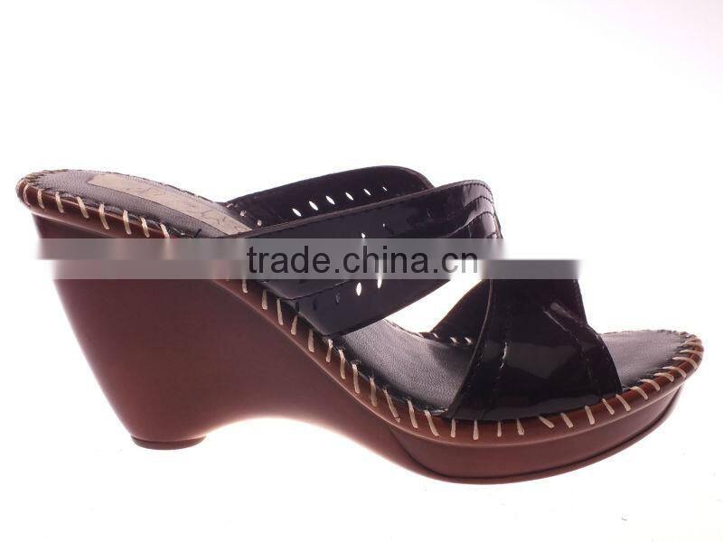Trendy ladies shoes low wedge heel soft sole cross strap upper slippers 2014