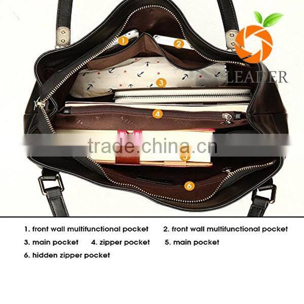 Terse stylish style multi pocket real leather handbag