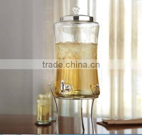 Wholesale Glass Beverage Dispenser Water luxury bottle with golden stand 6L