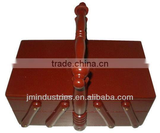 Folding Pine Wood Sewing Box with Handle