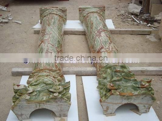 CUSTOM DESIGN DARK GREEN ONYX COLUMNS PILLARS CARVED TOP