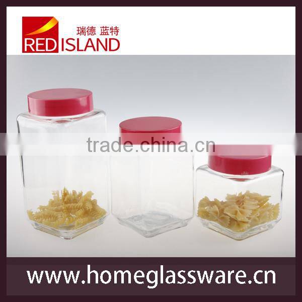 wholesale square glass jar with plastic lid glassware
