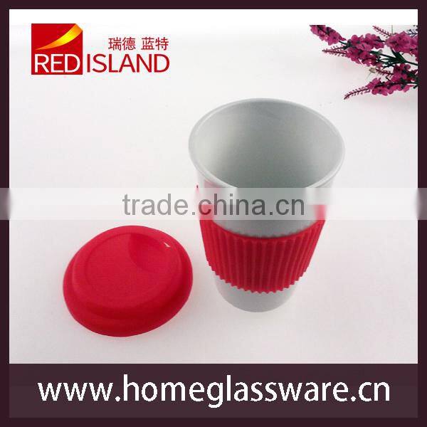 wholesale high quanlity pop mug ceramic cup with silicon lid &sleeve