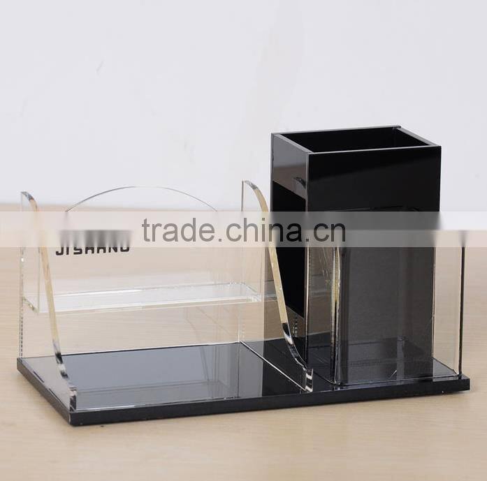 Multifuction Acrylic Pen Holder,Black And Transparent Plastic Pen Holder