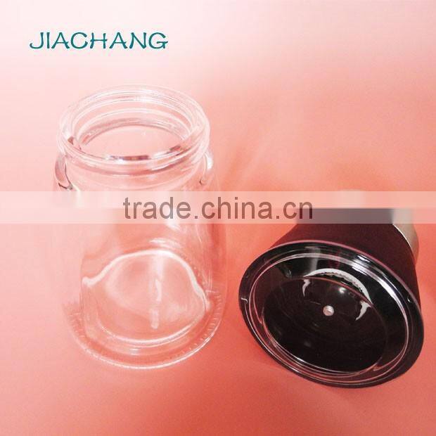 manual slender glass spice grinder jars with black lid