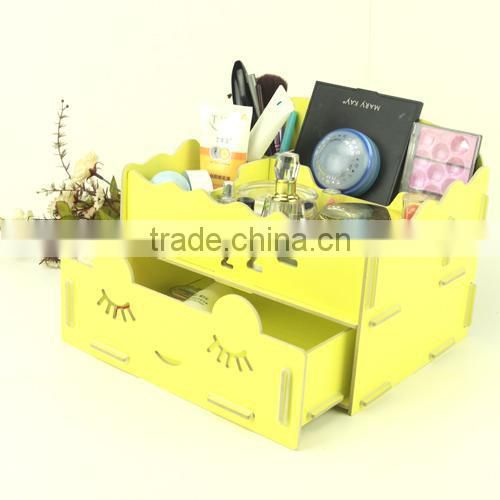 DIY Wooden Struction Multi-function Cartoon Smiling Face Makeup Cosmetic Jewelry Storage Box Organizer Caddy