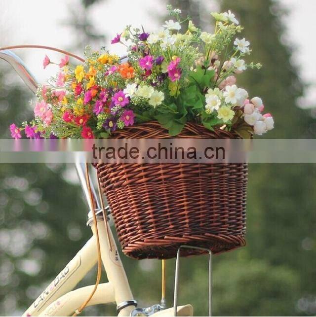 2014 new cheap removable wicker bicycle front rack basket