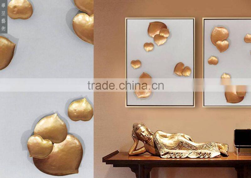 Framed Handmade ardently golden heart living room art