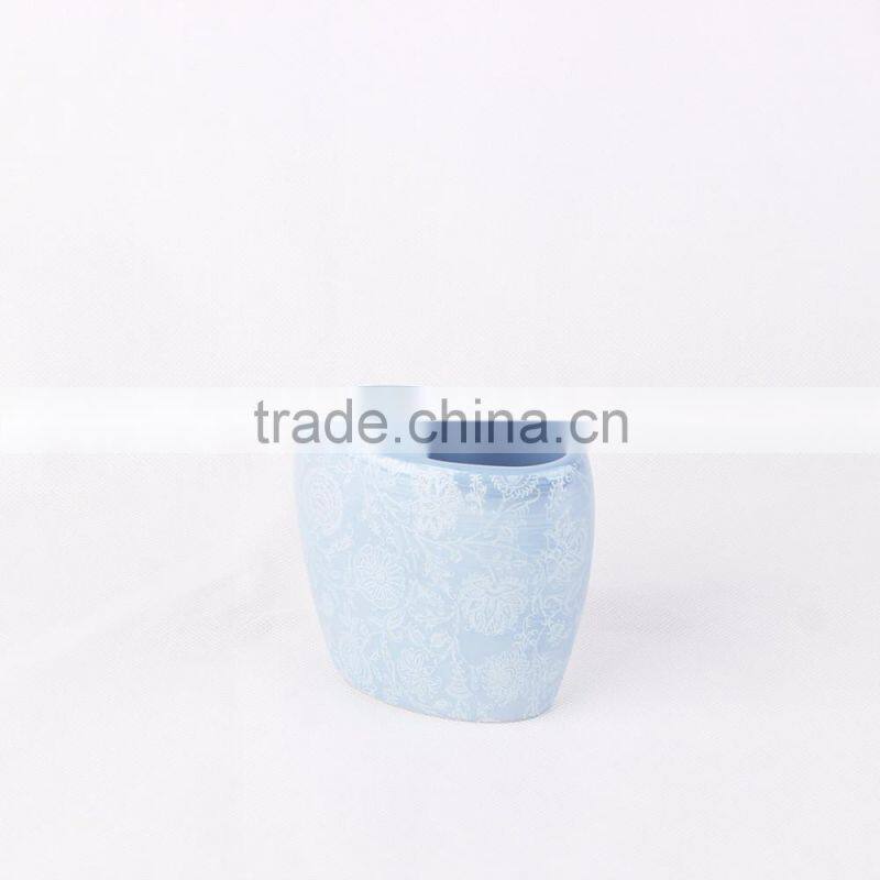 Wholesale Blue Glazed Decal Bathrooms Set Ceramic