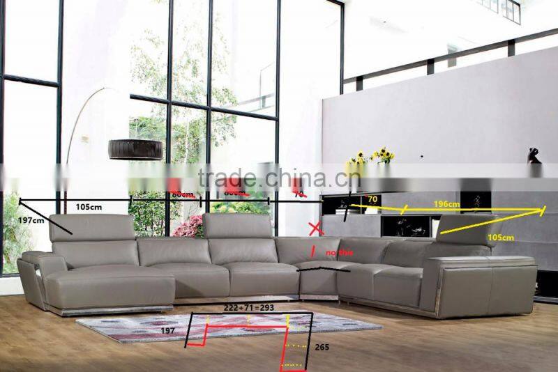 JR8031 elegant chic contemporary grey cow leather L shape living room luxury soft down cushion sofa
