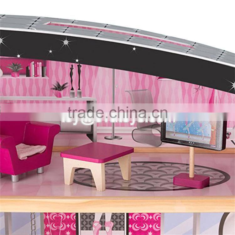 New style 30 furniture pieces children pretend play wooden giant doll house W06A222