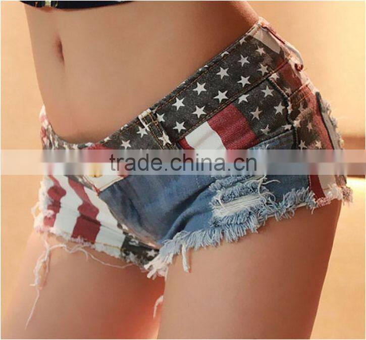 LSexy Short Jeans Women American US Flag Mini Shorts Jeans Short Hot Pants Denim Low Waist Stars Stripes Size :S