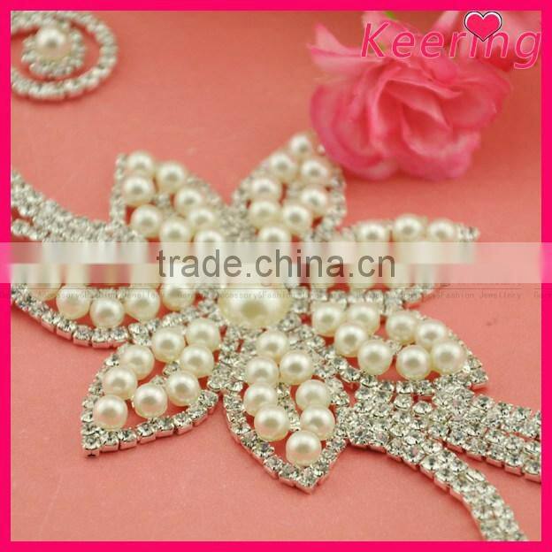 newest silver large rhinestone and pearl embellishment for decoration WRE-242