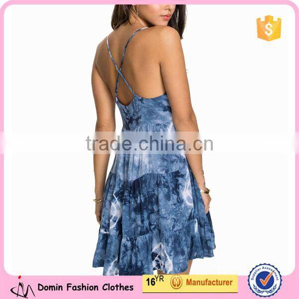 Fashionable Trend Tank Layered Women Sleeveless Cross Back Straps Mini Dress