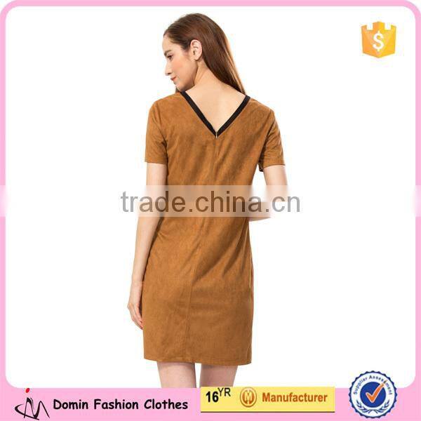 2015 New Fashion Short Sleeve V Neck Vertical Stripe Shift Dresses