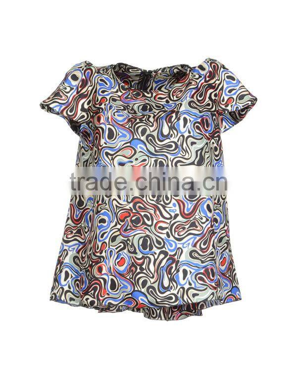 2015 fashion polyester short sleeves print graceful direct manufacturer high quality mandarin collar blouse