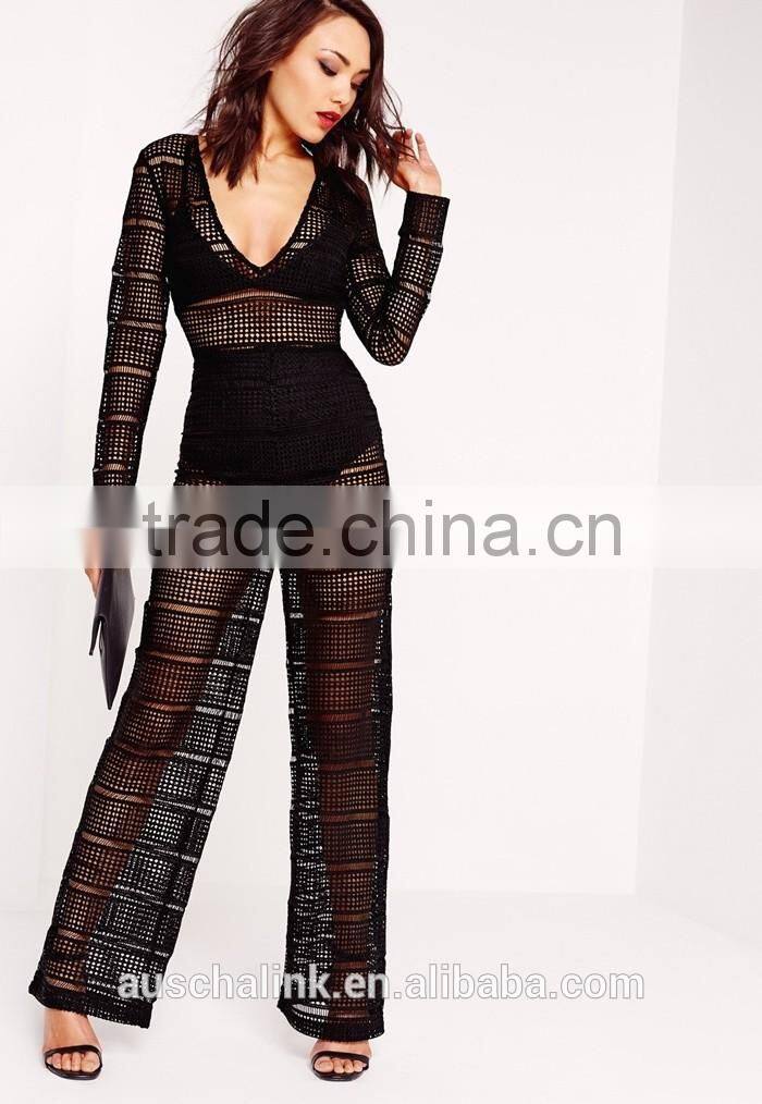 korean style fashion sheer lace jumpsuit new deisign cheap price